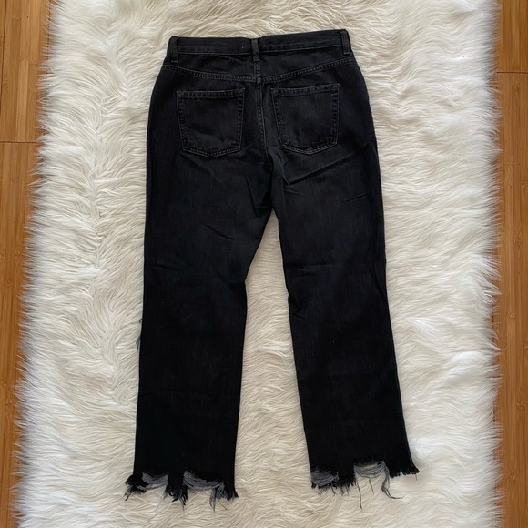 Free People We The Free Black Distressed Maggie Mid-Rise Straight-Leg Jeans - Picture 8 of 12